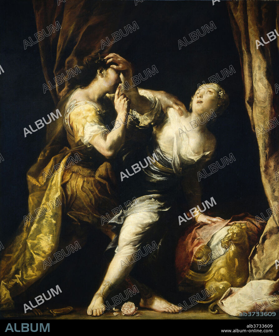 GIUSEPPE MARIA CRESPI. Tarquin and Lucretia. Dated: c. 1695/1700. Dimensions: overall: 195 x 171.5 cm (76 3/4 x 67 1/2 in.)  framed: 222.9 x 201.9 x 14.3 cm (87 3/4 x 79 1/2 x 5 5/8 in.). Medium: oil on canvas.