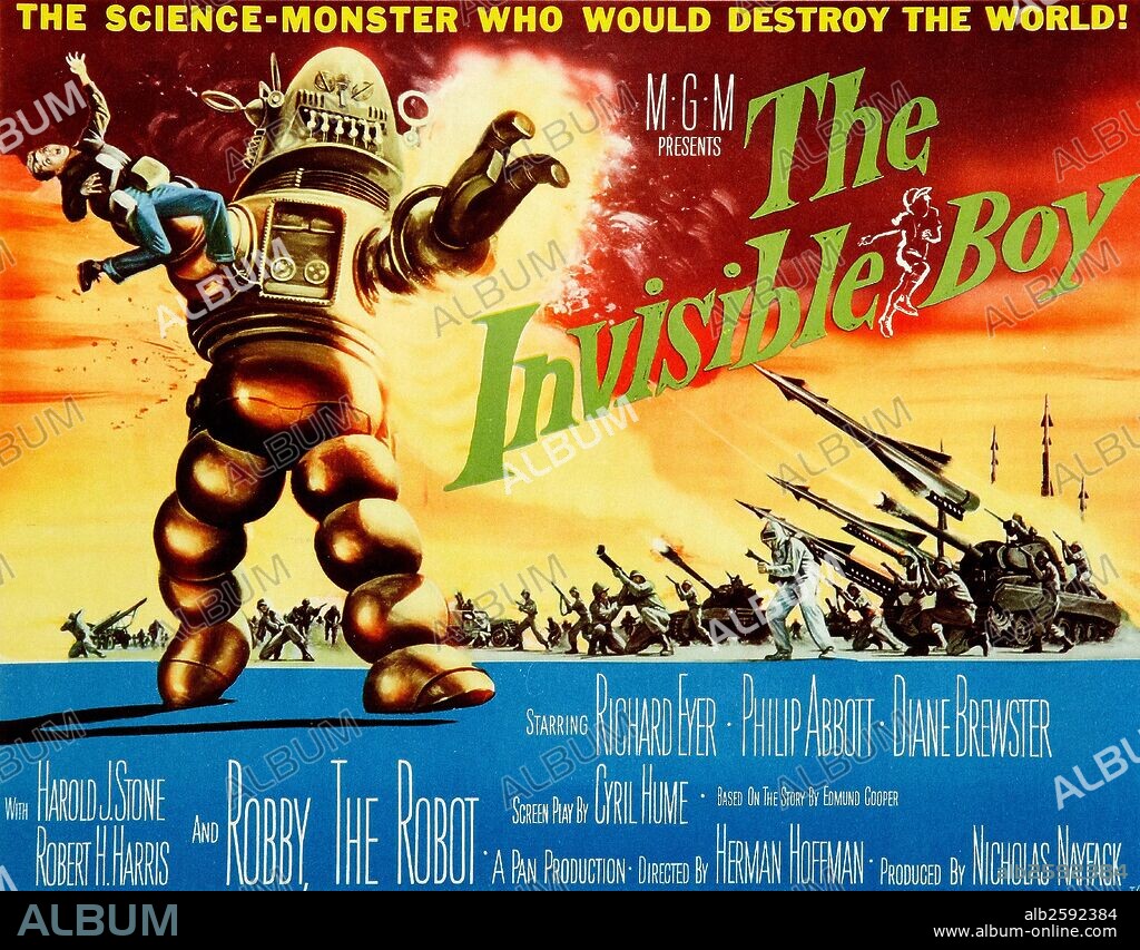 The Invisible Boy, 1957, is a science fiction film, directed by Herman Hoffman, and starring Richard Eyer and Philip Abbott. It is the second film appearance of Robby the Robot, the science fiction character who "stole the show" in Forbidden Planet (1956). The film's earlier title was S.O.S Spaceship.  .