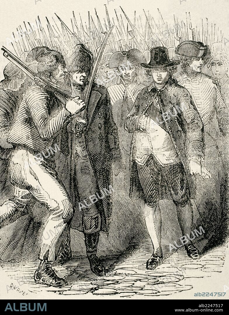 LOUIS DUPRE. REVOLUCION FRANCESA. Vuelta del rey LUIS XVI a París tras su detención en Varennes, tras su intento de fuga. Entraron en la ciudad el 25 de junio de 1791. Grabado por Dupré. "Biblioteca Universal". Ediciones Populares, 1851.