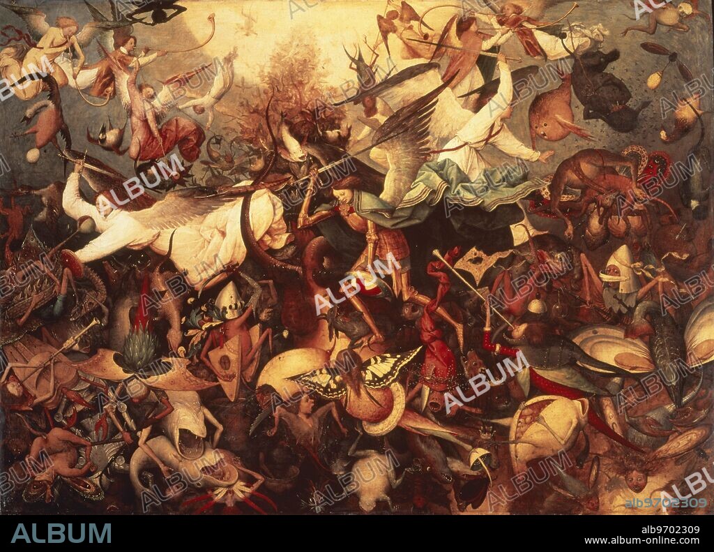 The Fall of the Rebel Angels, 1562 (oil on panel) . La Chute des Anges Rebelles; . in the Musees Royaux des Beaux-Arts de Belgique, . ©TopFoto.