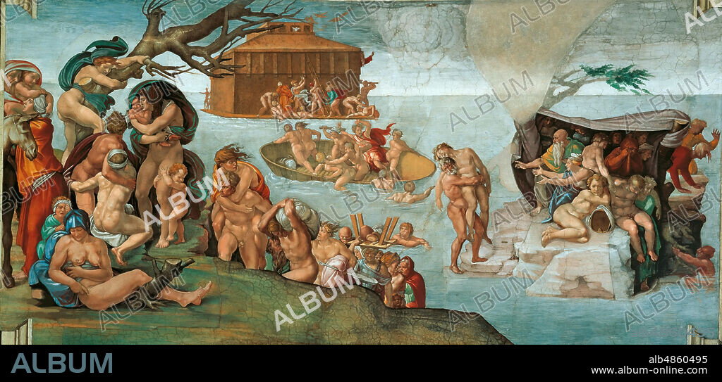 MICHELANGELO BUONARROTI. The Deluge (Sistine Chapel ceiling in the Vatican).