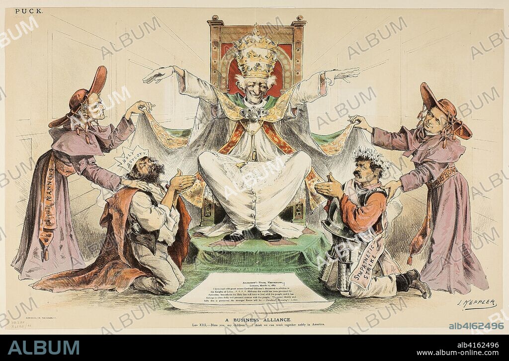 A Business Alliance. Joseph Keppler; American, 1838-1894. Date: 1887. Dimensions: 312 x 480 mm. Color lithograph on newsprint. Origin: United States.