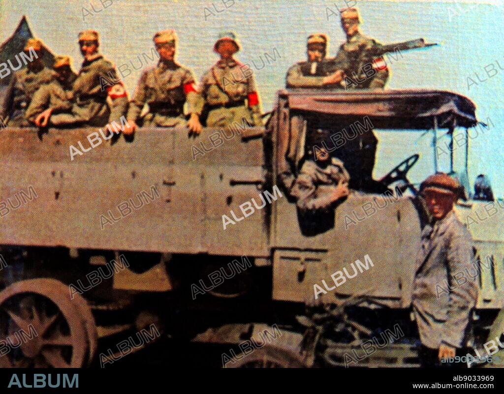 truck carrying nazi members during the Beer Hall Putsch, Munich, Germany 1923.
