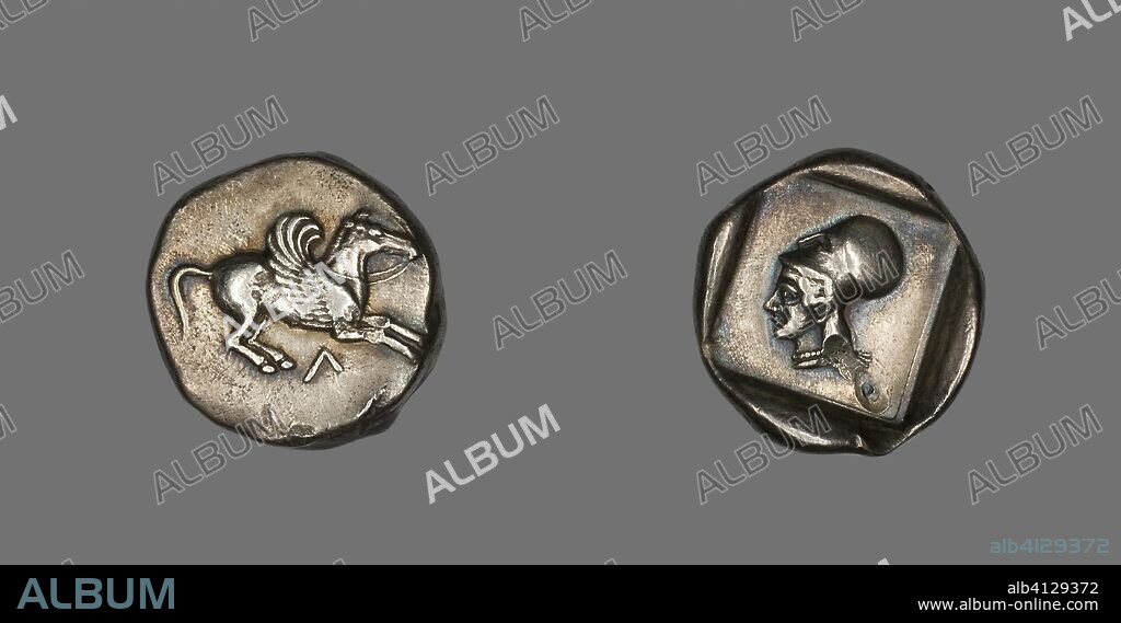 ANCIENT GREEK. Coin Depicting Pegasus. Greek; Corinth. Date: 500 BC-450 BC. Dimensions: Diam. 2.2 cm; 8.32 g. Silver. Origin: Levkás.