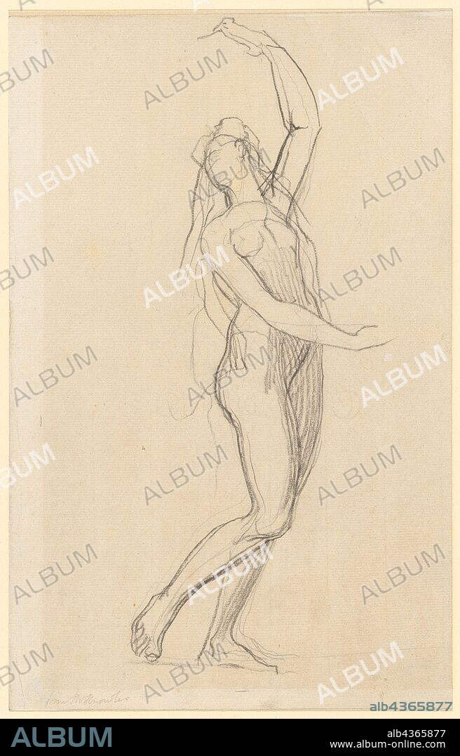 Female nude with raised left arm, black chalk over pencil, laminated on half board, Sheet: 32.1 x 20.5 cm, Not marked, Johann Heinrich Füssli, Zürich 1741–1825 Putney Hill b. London.