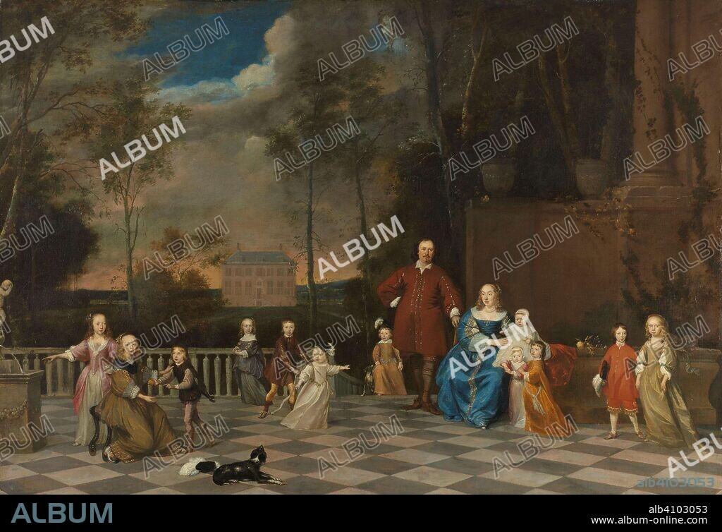 PIETER VAN ANRAEDT (ATTRIBUTED TO). The Amsterdam Merchant Jeremias van Collen (1619-1707) with his Wife and their Twelve Children. Dating: 1655 - 1657. Measurements: h 107 cm × w 155 cm; d 7 cm.
