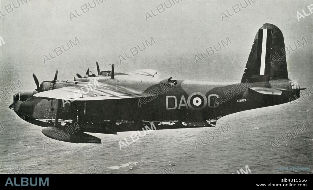 'The Short Sunderland', 1941. The Short S.25 Sunderland was a British flying boat patrol bomber developed for the RAF by Short Brothers. It took its name from the town, later city, of Sunderland in northeast England. From "The Royal Air Force in Pictures", 2nd edition, by World War I flying ace Major Oliver Stewart. [Country Life Ltd, London, 1941].