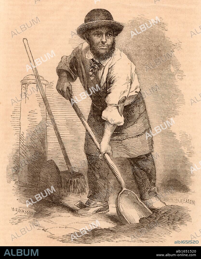 The London Scavenger. This man would sweep and clean streets, market places and pavements, picking up anything useful or valuable. Engraving from "London Labour and the London Poor" by Henry Mayhew (London, 1861). (Photo by: Universal History Archive/UIG via Getty Images).
