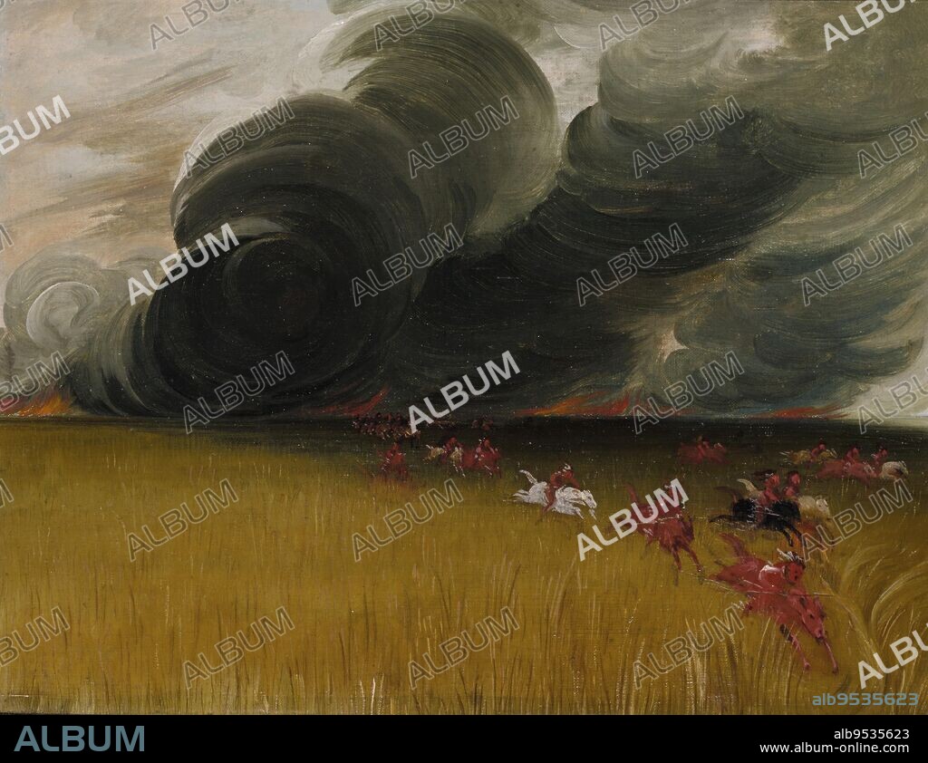 GEORGE CATLIN. Prairie Meadows Burning. oil on canvas. Date: 1832.