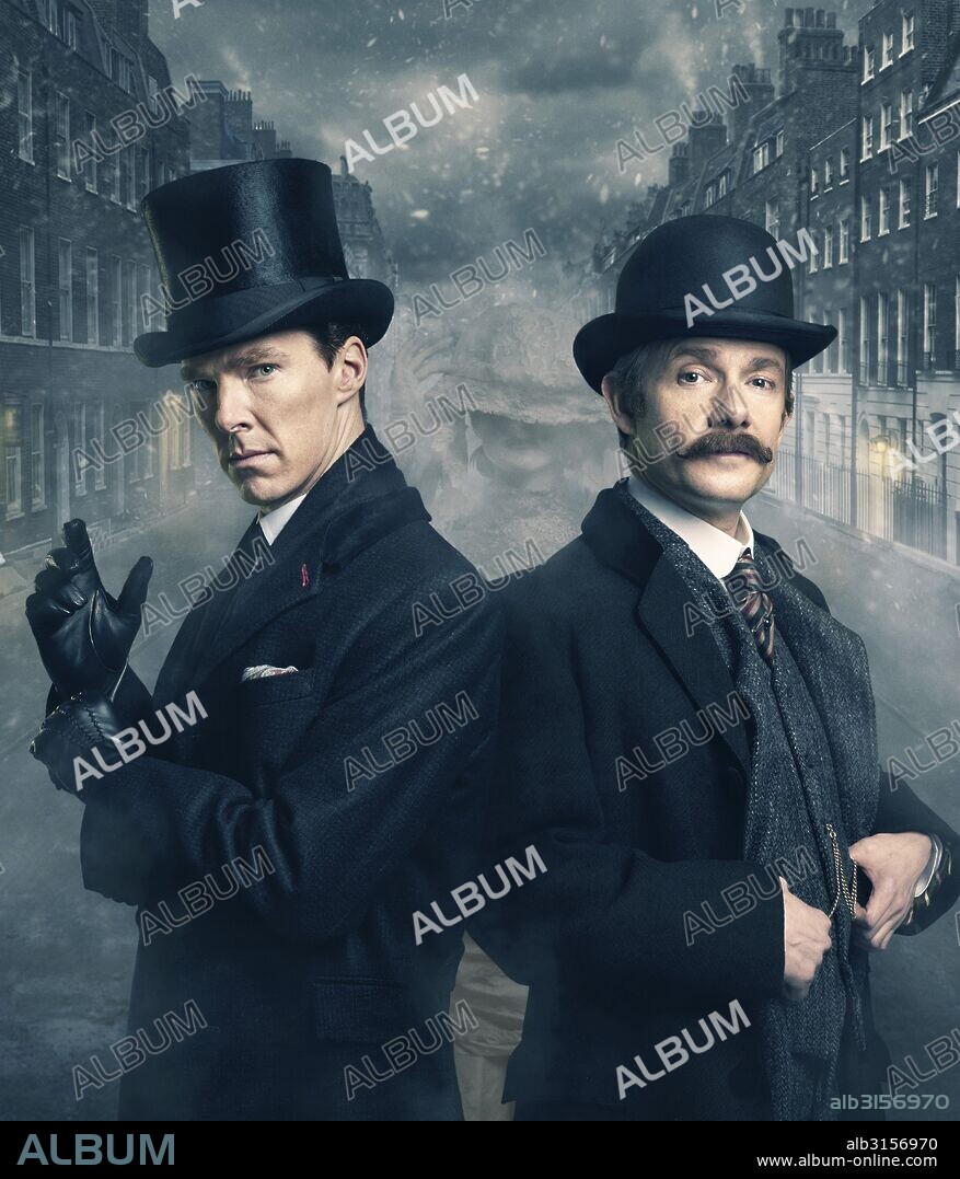 BENEDICT CUMBERBATCH, MARTIN FREEMAN and JOHN WATSON. BENEDICT CUMBERBATCH and MARTIN FREEMAN in SHERLOCK, 2010, directed by PAUL MCGUIGAN. Copyright HARTSWOOD FILMS/BBC WALES.