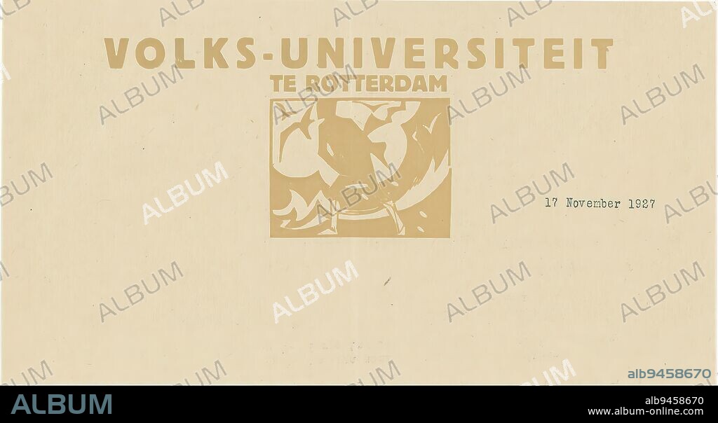 Emblem of the People's University of Rotterdam, print maker: Jac Jongert, (signed by artist), 17-Nov-1927, paper, height 117 mm × width 217 mm.