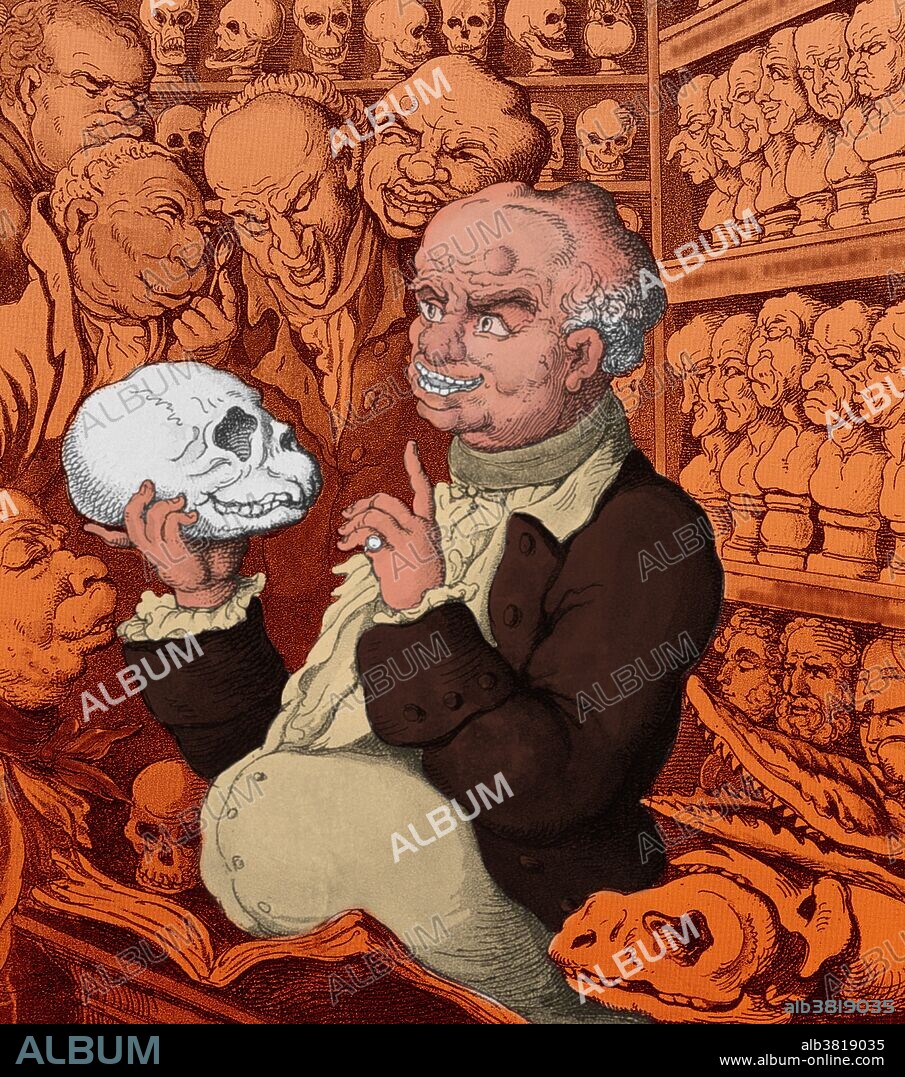 Caricature of Gall showing a skull to a group of his followers. Franz Josef Gall (March 9, 1758 - August 22, 1828) was a neuroanatomist, physiologist, and founder of phrenology. His contributions to the field of neuropsychology were controversial at the time and now widely referred to as pseudoscience. Based on his early observations about the skull sizes and facial features of his classmates, Gall developed the theory of Organology and the method of Cranioscopy that would later be known as Phrenology. His version of Organology states that the mind is a collection of independent entities housed within the brain. Cranioscopy is a method to determine the personality and development of mental and moral faculties on the basis of the external shape of the skull. His study of phrenology helped establish psychology as a science, contributed to the emergence of the naturalistic approach to the study of man, and played an important part in the development of evolutionist theories, anthropology, and sociology. He died in 1828, at the age of 70.