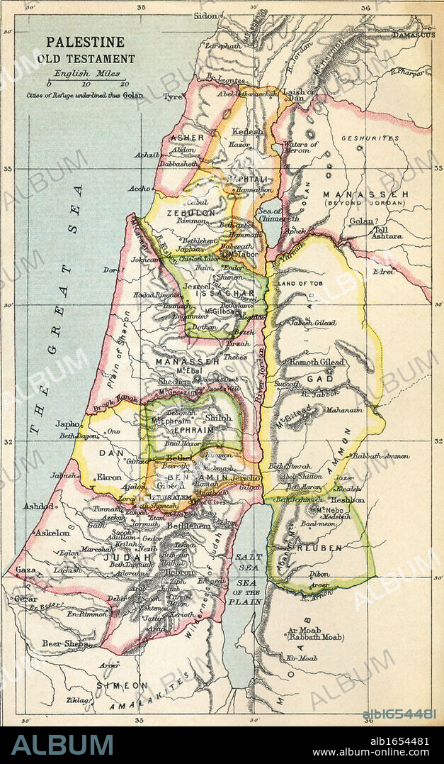 Map of Palestine as described in the Old Testament. From the book Atlas of ancient and Classical Geography published 1928.