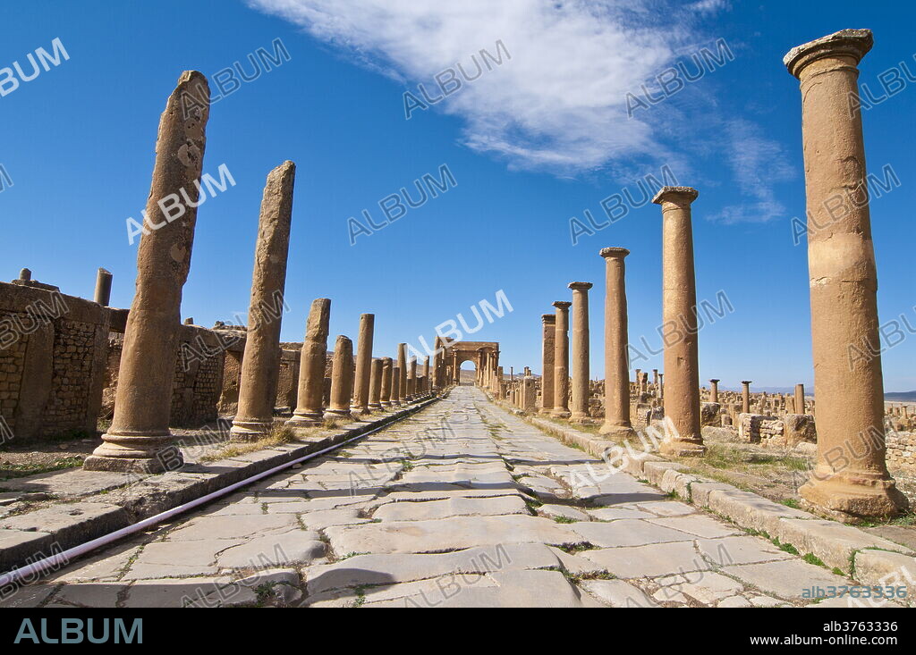 The Roman ruins, Timgad, UNESCO World Heritage Site, Algeria, North Africa, Africa.