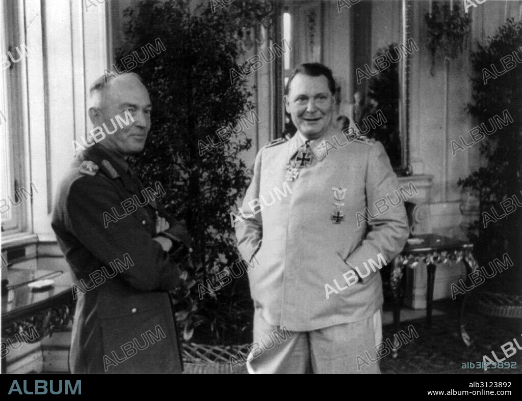 Photograph of Ion Antonescu (1882-1946) and Hermann Göring (1893-1946) at the Belvedere Palace, Vienna, Austria. Dated 1941.