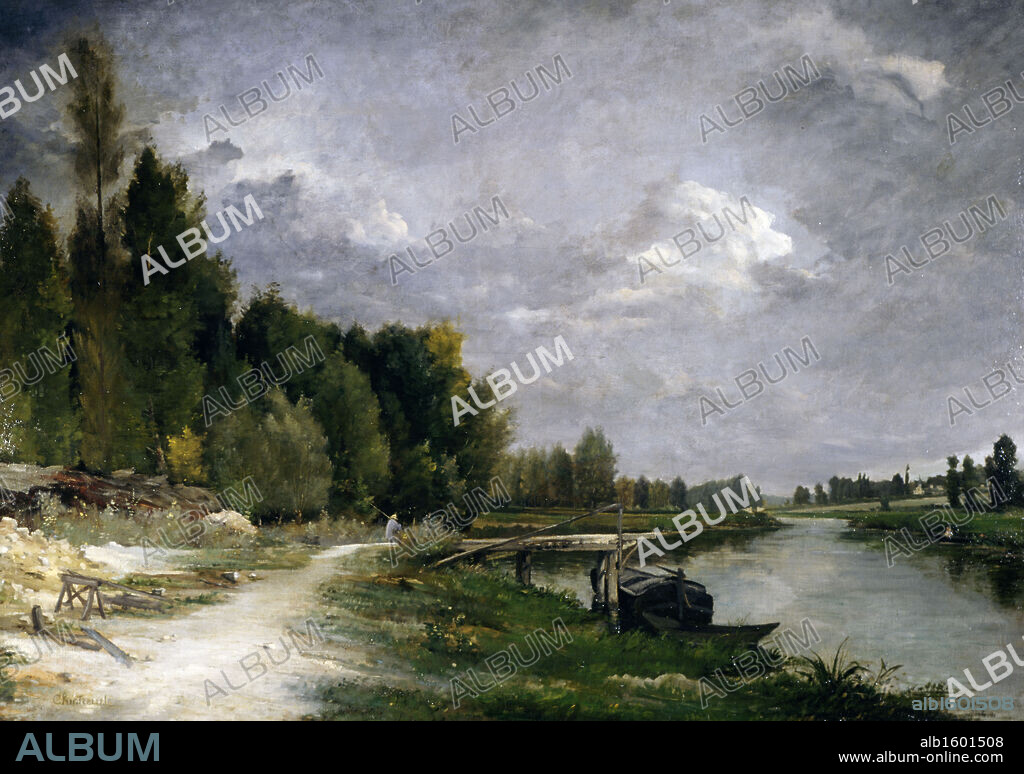 Paysage-bord de Riviere by Antoine Chintreuil,  oil on canvas,  circa 1860,  (1814-1873),  USA,  Pennsylvania,  Philadelphia,  David David Gallery.