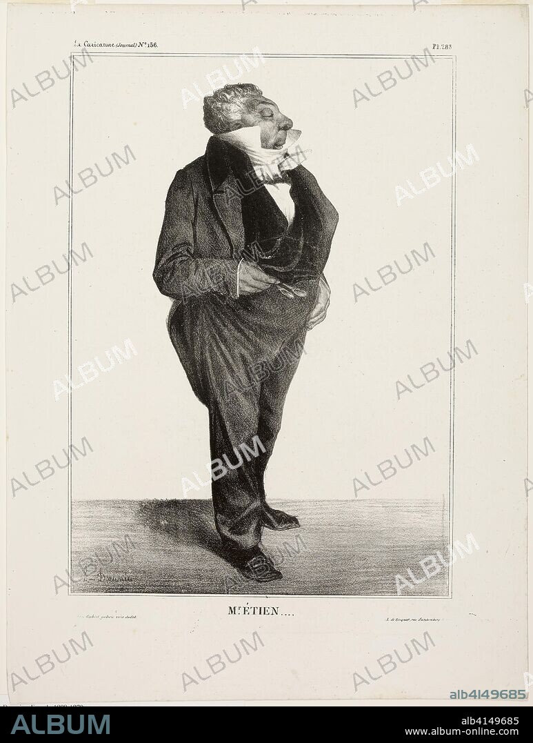 HONORé-VICTORIN DAUMIER. Mr. Étien...., plate 283 from Célébrités de la Caricature. Honoré Victorin Daumier; French, 1808-1879. Date: 1833. Dimensions: 274 × 193 mm (image); 358 × 266 mm (sheet). Lithograph in black on ivory wove paper. Origin: France.