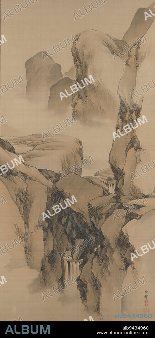 Rocks and Stream, mid 19th century, Yokoyama Seiki, Japanese, 1792 - 1864, 54 × 26 in. (137.16 × 66.04 cm) (image)85 1/16 × 32 1/4 in. (216.06 × 81.92 cm) (mount, without roller), Ink and colors on silk, Japan, 19th century.