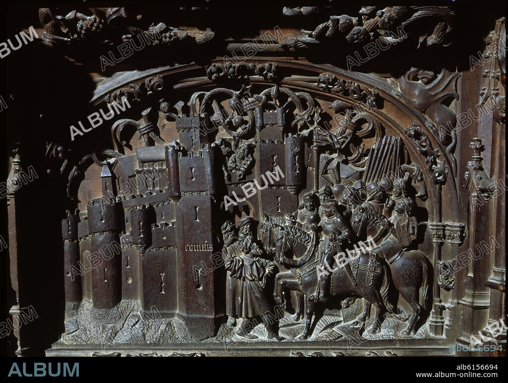 RODRIGO ALEMÁN. SILLERIA BAJA DE LA CATEDRAL DE TOLEDO - TOMA DEL REINO DE GRANADA - CAMAS - 1489-1495 - GOTICO ESPAÑOL.