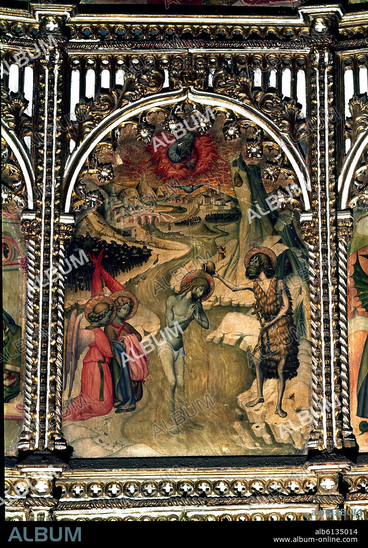 NICOLÒ DELLI. DETALLE DEL RETABLO MAYOR DE LA CATEDRAL DE SALAMANCA - EL BAUTISMO DE CRISTO - SIGLO XV - GOTICO INTERNACIONAL.