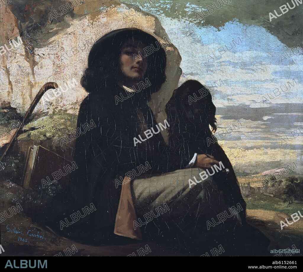 GUSTAVE COURBET. AUTORRETRATO CON PERRO NEGRO - 1842 - REALISMO FRANCES.