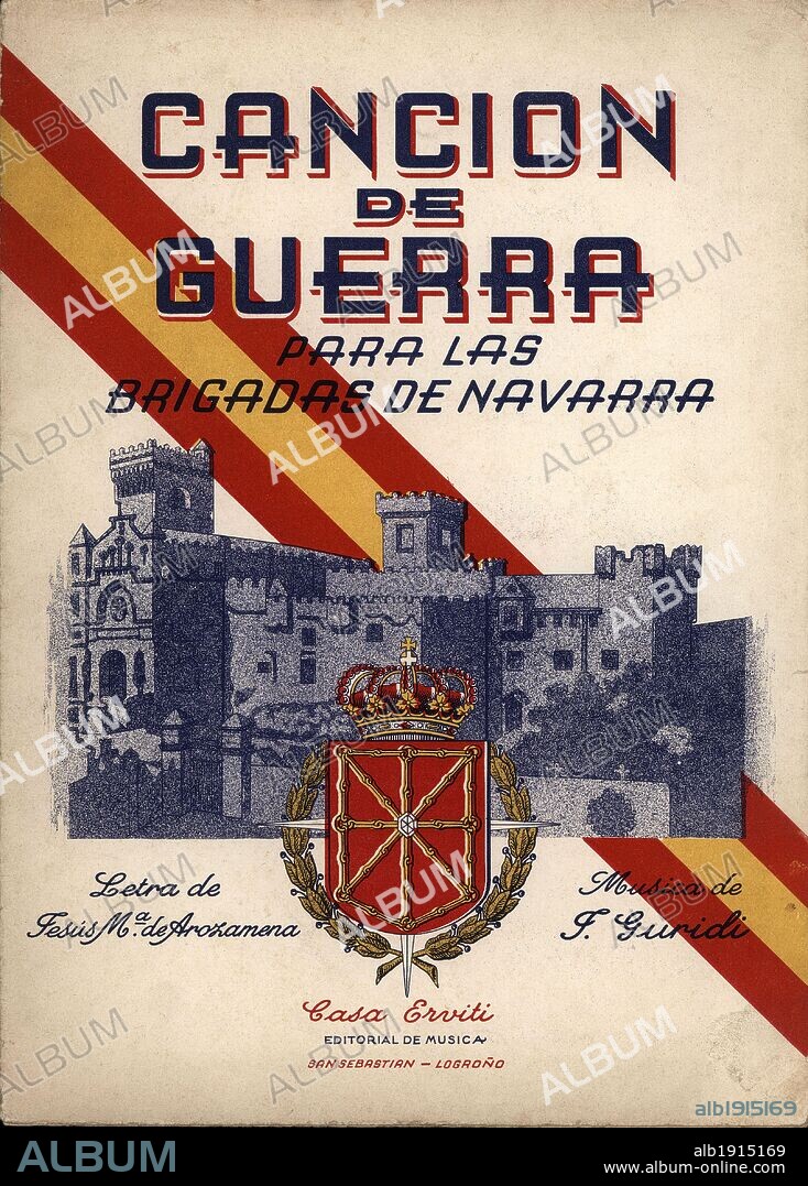 Partitura musical de Canción de guerra para las brigadas de Navarra, de J. Guridi.