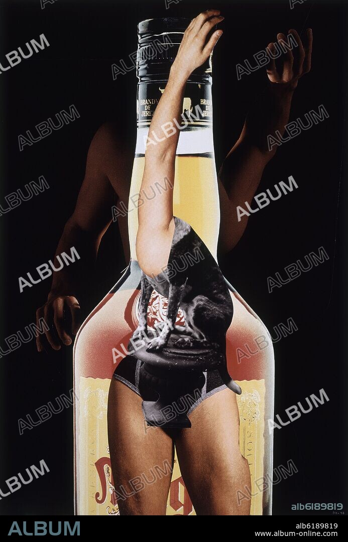 JORGE GALINDO. BOTELLA ENCENDIDA- 1997- 172,5x118- FOTOMONTAJE.