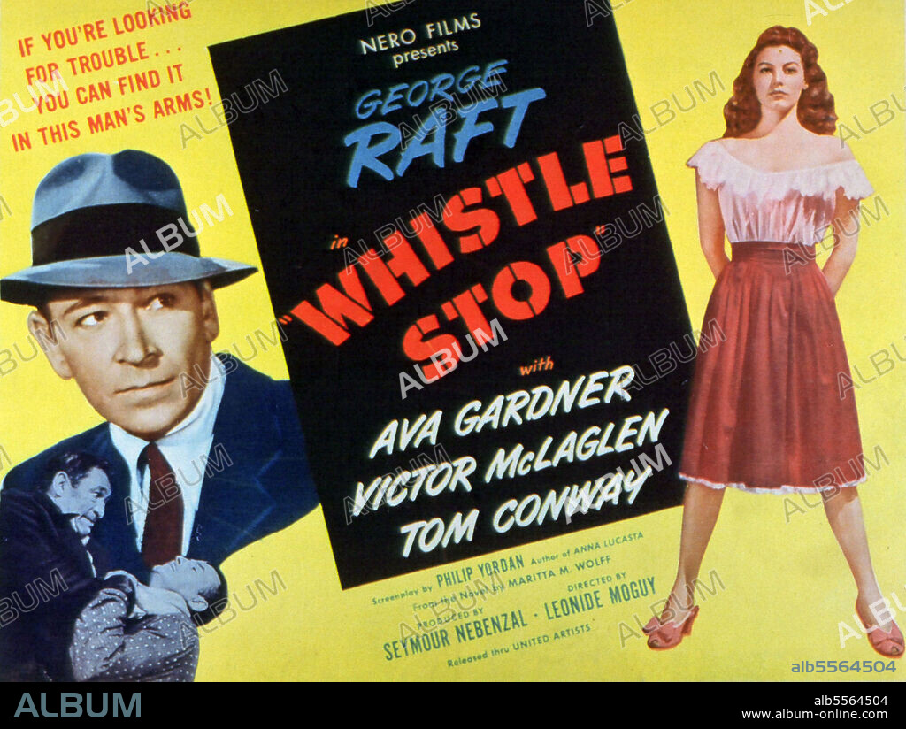 AVA GARDNER y GEORGE RAFT en SEÑAL DE PARADA, 1946 (WHISTLE STOP), dirigida por LEONIDE MOGUY. Copyright UNITED ARTISTS.