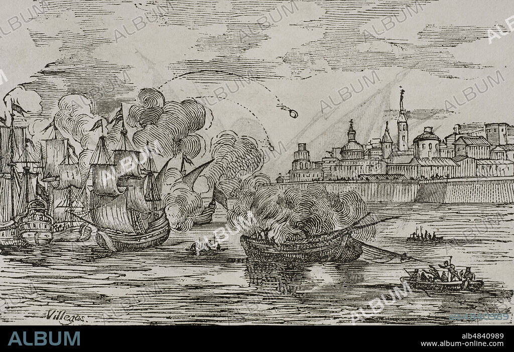 Guerra anglo-española (1796-1802). Contexto de las Guerras Revolucionarias Francesas. Bloqueo y bombardeo del puerto español de Cádiz por la flota británica al mando de Jervis y Horatio Nelson, con victoria española. "Historia del Levantamiento, Guerra y Revolución de España, por el Conde de Toreno. Madrid,1851.