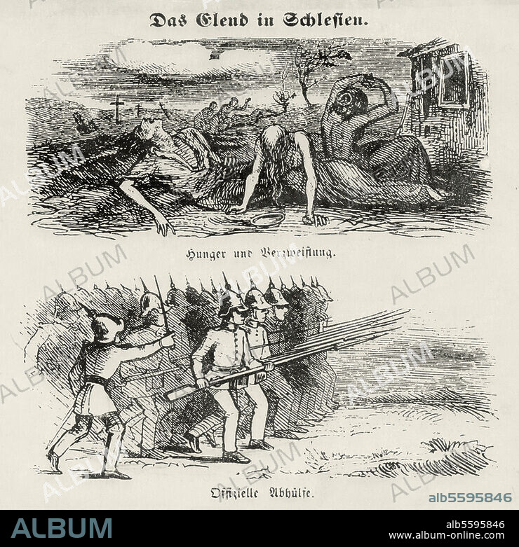 ANONYM. Weberaufstand in Schlesien, 1844. "Das Elend in Schlesien". Holzstich, zeitgenössisch. Aus: Fliegende Blätter.