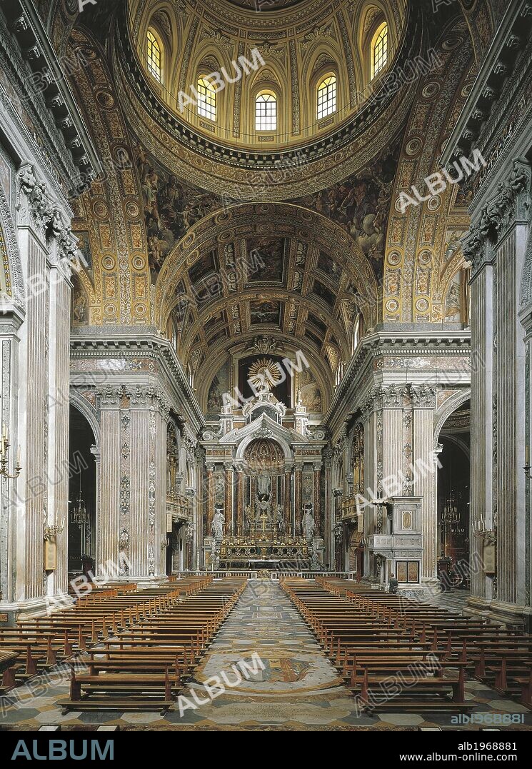 Central nave of the Church of Gesu' Nuovo or Trinita' Maggiore, Naples, Campania. Italy, 17th-18th century.
