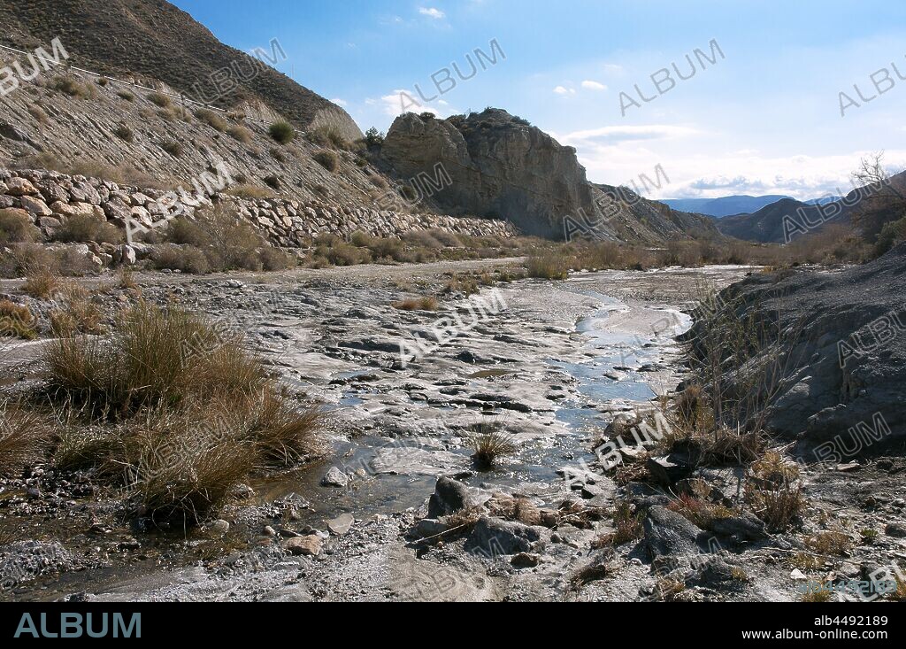 Natural Spot Tabernas Desert - desert wadi after rain, Almeria province, Region of Andalusia, Spain, Europe.