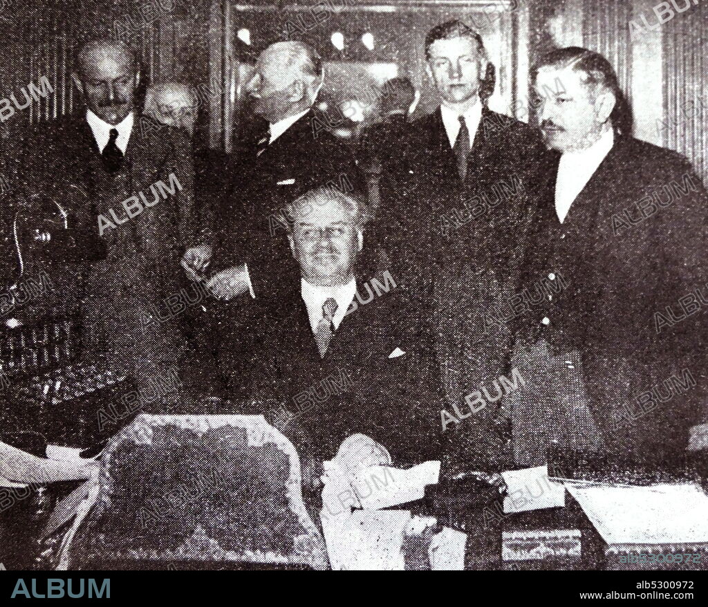 Black and white photo of the assassination of Louis Barthou (1862-1934), Minister of Foreign Affairs, and King Alexander I of Yugoslavia (1888-1934; King from 1929), in Marseilles, 9 October 1934.