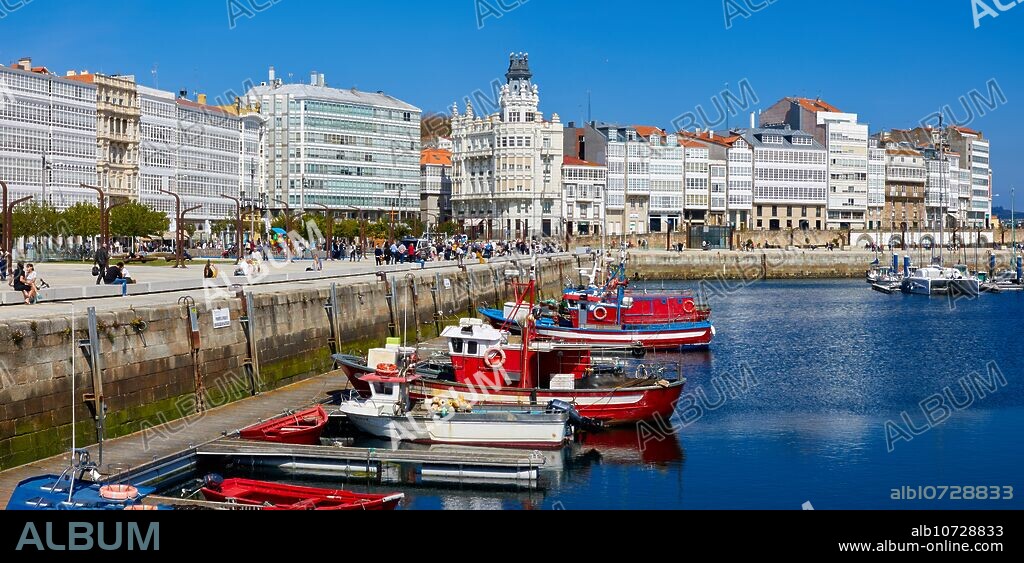 Avenida de la Marina and harbour, A Coruña, Galicia, Spain.