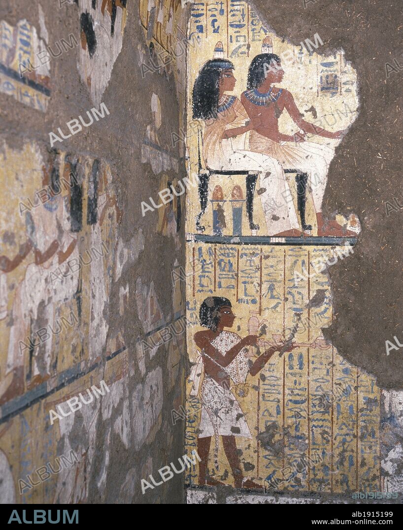 ARTE EGIPCIO. Frescos que decoran una CAMARA FUNERARIA. DER EL MEDINA, finales XVIII Dinastía, 1300 a. C. Museo Egipcio. Turín. Italia.