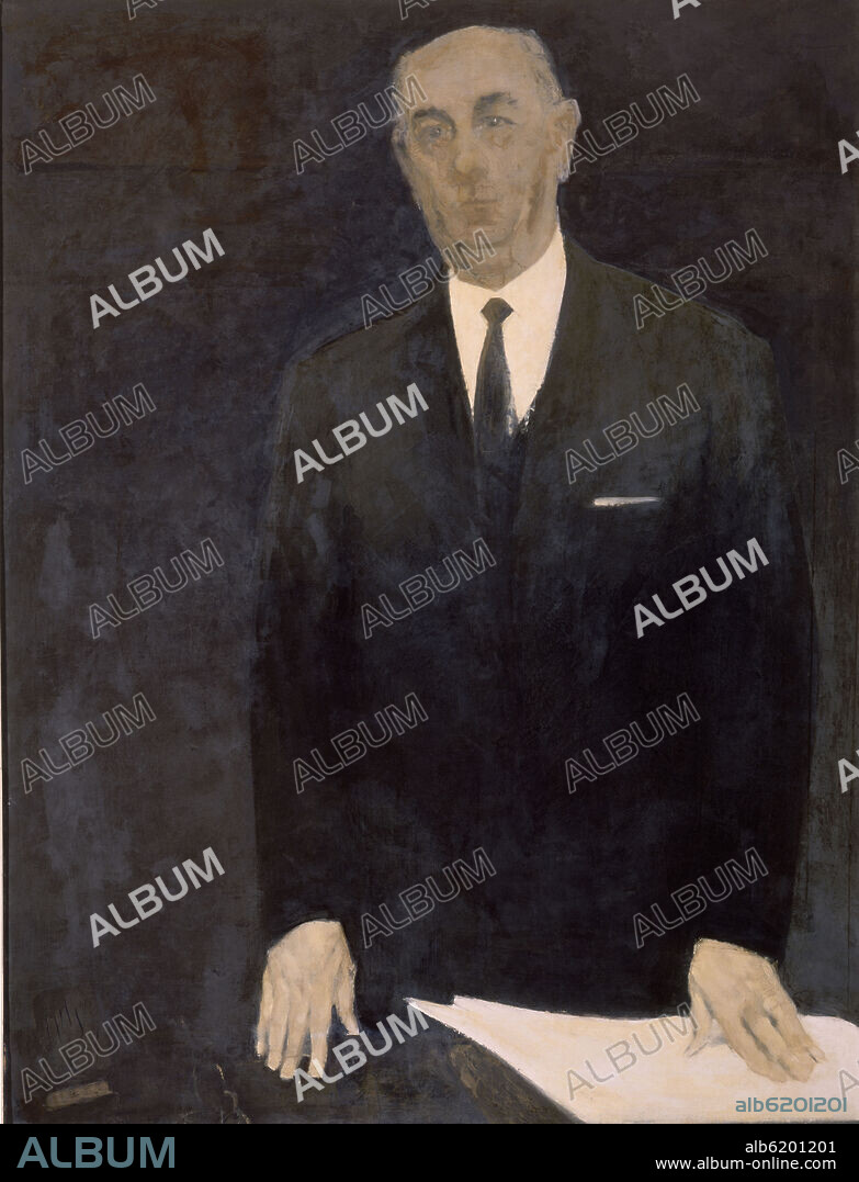 PANCHO COSSIO / FRANCISCO GUTIERREZ COSSIO. RETRATO DE MARIANO NAVARRO RUBIO - MINISTRO HACIENDA EN 1957 -GOBERNADOR DEL BANCO DE ESPAÑA ENTRE 1965-70.