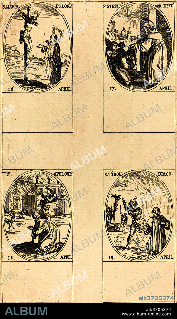 JACQUES CALLOT. St. Maria Doloru; St. Stephen, Abbot; St. Apoloni; St. Timon. Medium: etching.