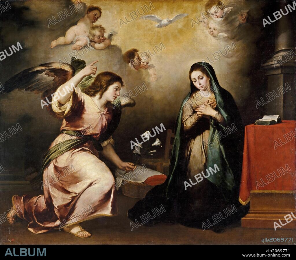 BARTOLOMÉ ESTEBAN MURILLO. Bartolomé Esteban Murillo / 'The Annunciation', ca.  1650, Spanish School, Oil on canvas, 183 cm x 225 cm, P00969.