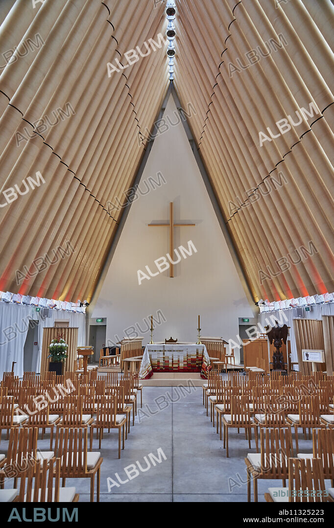 Cardboard Cathedral, the post-earthquake temporary replacement to the city's Gothic-revival cathedral opened in 2012, Christchurch, Canterbury, South Island, New Zealand, Pacific.