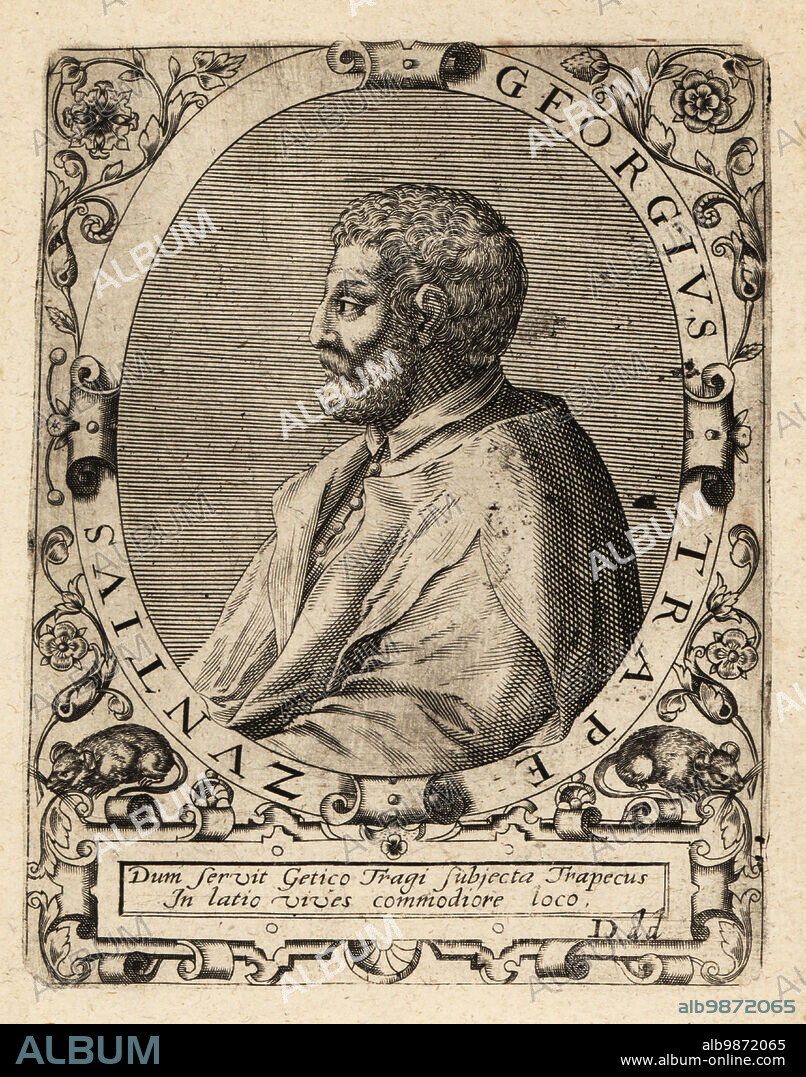 George of Trebizond, Greek philosopher, scholar and humanist, 1395-1486. Georgius Trapezantius. Copperplate engraving by Johann Theodore de Bry from Jean-Jacques Boissards Bibliotheca Chalcographica, Johann Ammonius, Frankfurt, 1650.