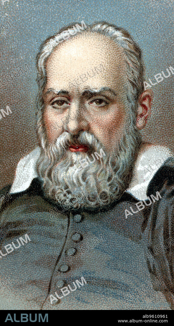 Galileo Galilei, Italian astronomer and mathematician. One of the greatest scientists of all time, Galileo (1564-1642) discovered Jupiter's moons and the laws governing falling bodies. Chromolithograph after a portrait by Sustermans.