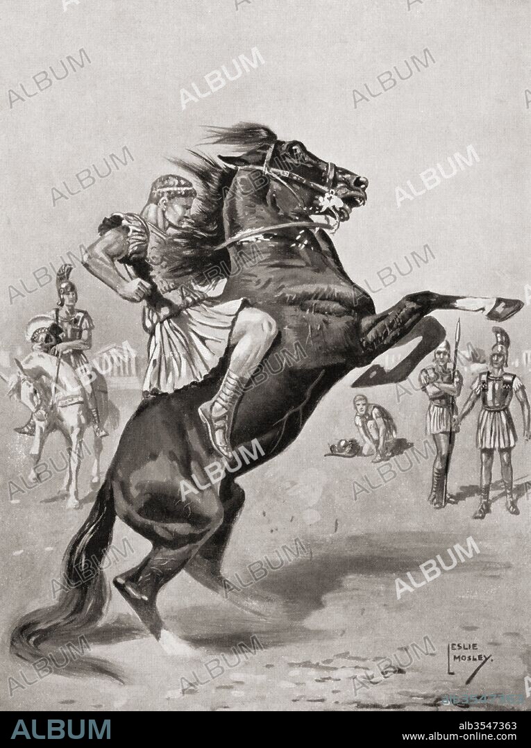 The taming of Bucephalus by Alexander the Great, 4th century BC. Alexander III of Macedon, 356 BC – 323 BC, commonly known as Alexander the Great. From Hutchinson's History of the Nations, published 1915.