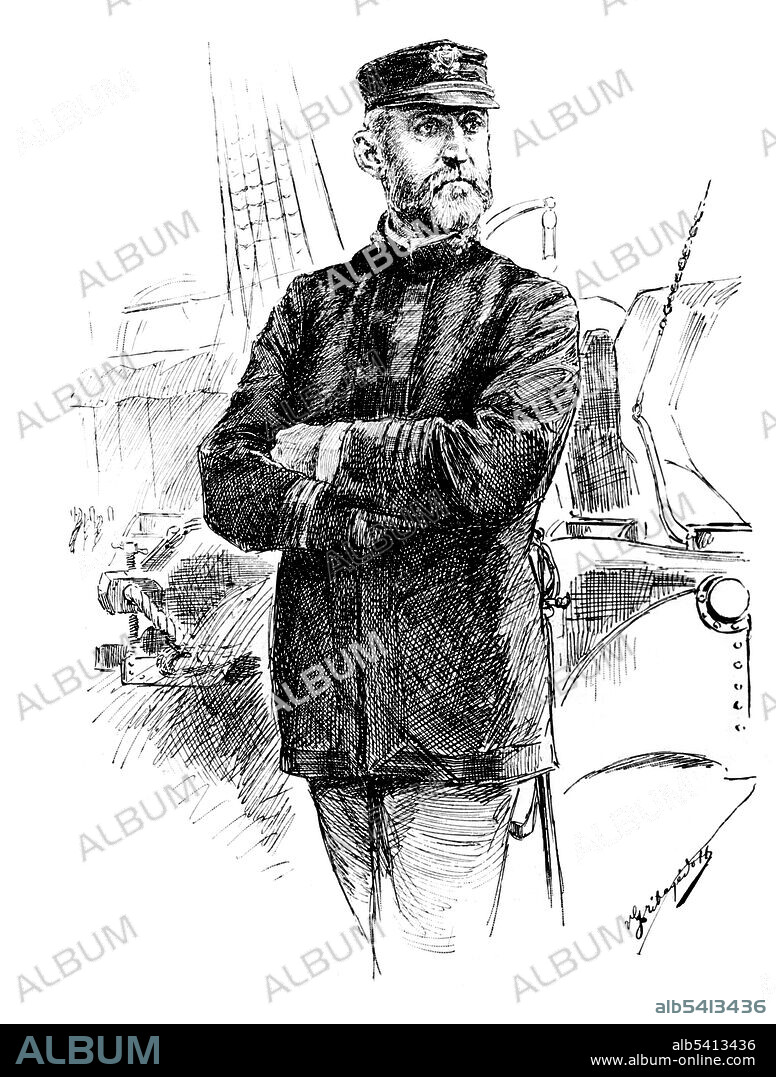 Captain Mahan, USN. Alfred Thayer Mahan (September 27, 1840 - December 1, 1914) was a USN officer and historian. His book The Influence of Sea Power Upon History, 1660-1783 (1890) won immediate recognition, and with its successor, The Influence of Sea Power Upon the French Revolution and Empire, 1793-1812 (1892), made him world-famous and influential. While in actual command of a ship, his skills were not exemplary; and a number of vessels under his command were involved in collisions with both moving and stationary objects. Engraving by Gribayeitoff, 1894 (cropped and cleaned), while he commanded USS Chicago.