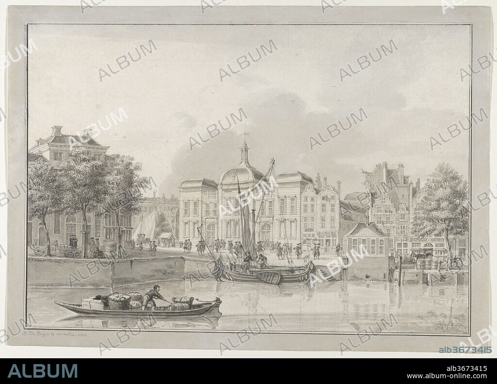 The Old Stock Exchange (Koopmansbeurs), Rotterdam, seen from the East, with the Kolk and the Beursplein in the Foreground. Artist: Jan de Beijer (Dutch, born Switzerland, Aarau 1703-1780 Cleves (?)). Dimensions: Sheet: ca. 10 1/16 × 14 3/16 in. (25.5 × 36 cm). Date: 1750.