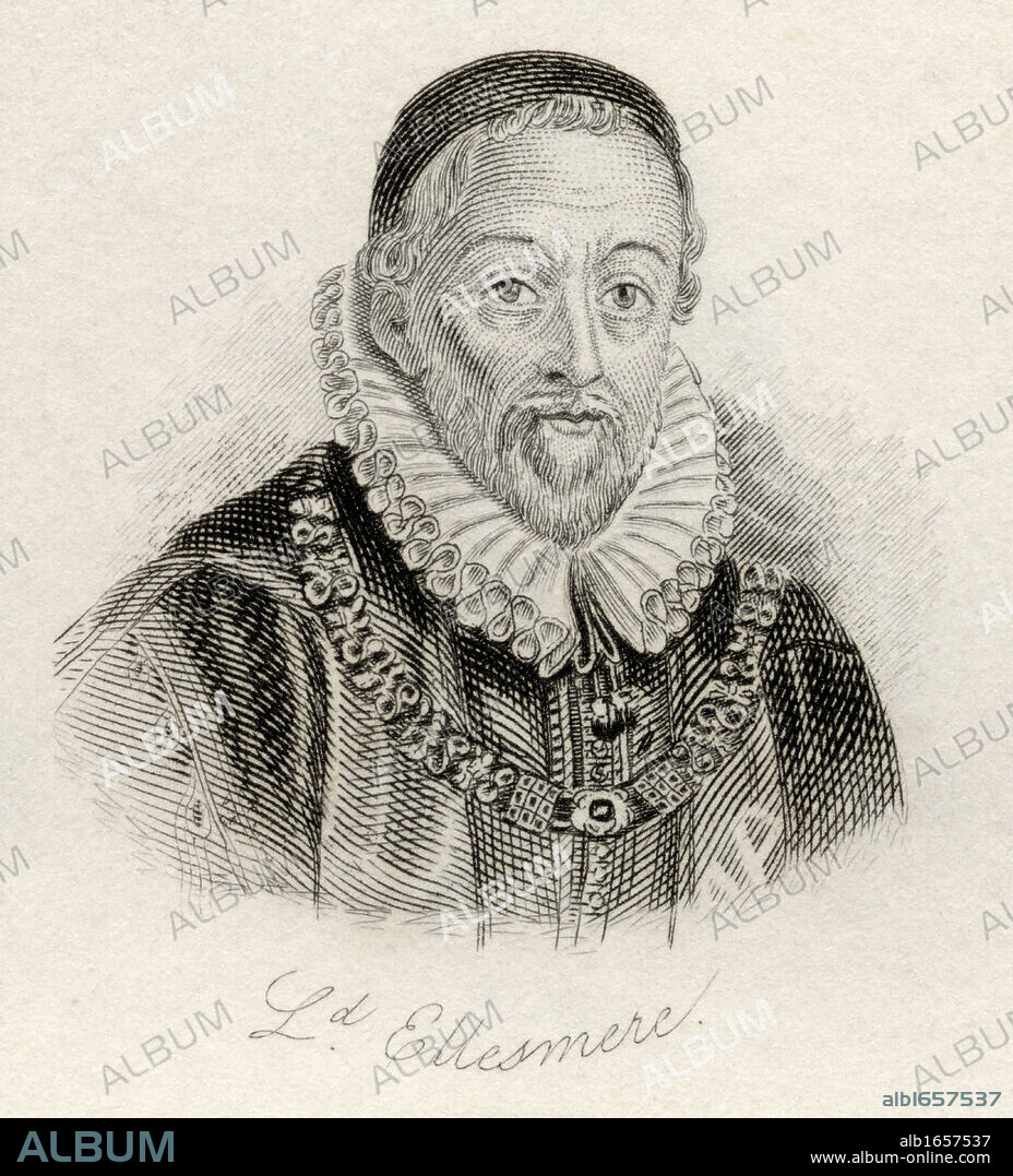 Thomas Egerton, 1st Viscount Brackley, Lord Ellesmere 1540 - 1617. English nobleman, judge and statesman. From the book Crabb's Historical Dictionary published 1825.