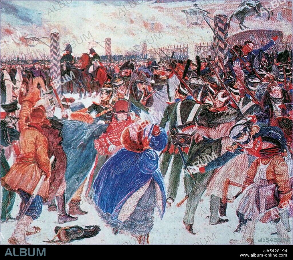 Decembrist revolt. Artist D. Kardovsky. The Decembrist Revolt took place in Russia on 26 December 1825, during the interregnum following the sudden death of Tsar Alexander I.
