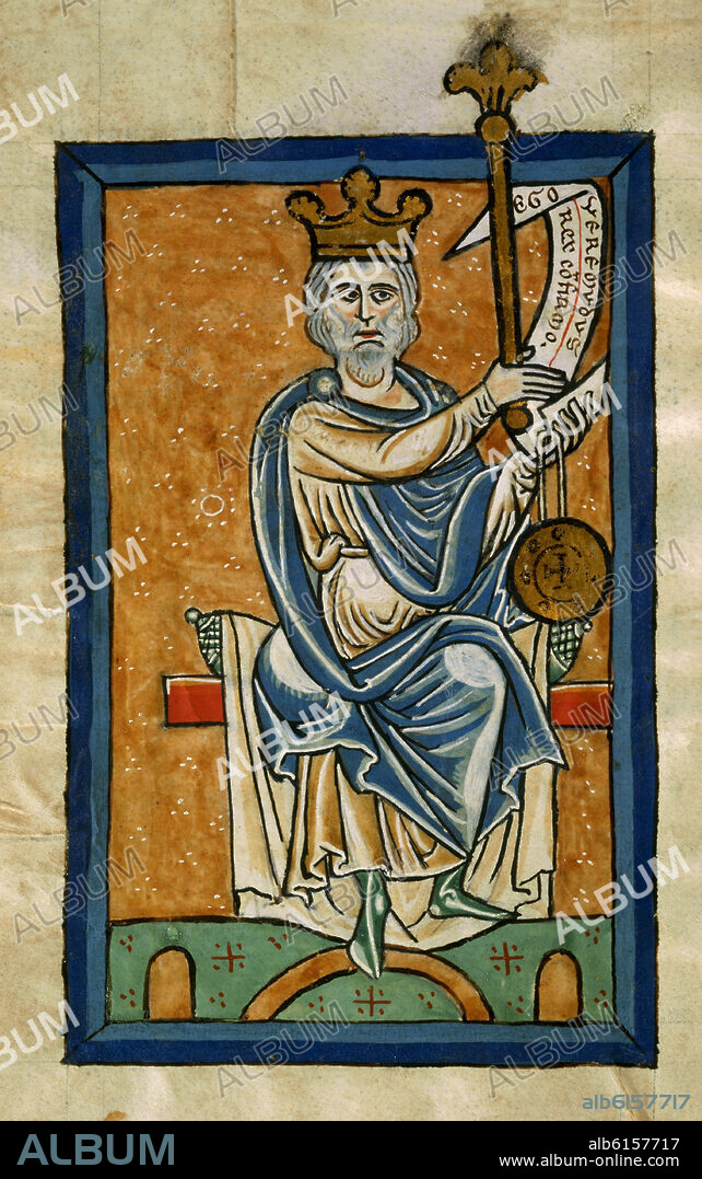 BERMUDO II (953-999) REY DE GALICIA DEL AÑO 982 AL 999 Y REY DE LEON DEL 984 AL 999 EN UN CARTULARIO DEL SIGLO XII - LIBRO DE LAS ESTAMPAS.
