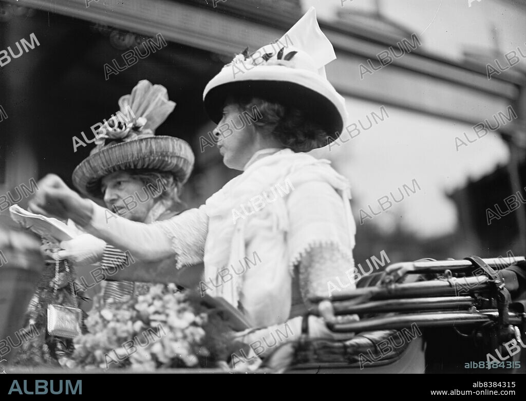 HARRIS & EWING. Dolly Madison Breakfast - Mrs. C.H. Mcdonnell and Mrs. Champ Clark, 1912. Society occasion, USA. Genevieve Davis Bennett (right), was married to politician and attorney James Beauchamp Clark.