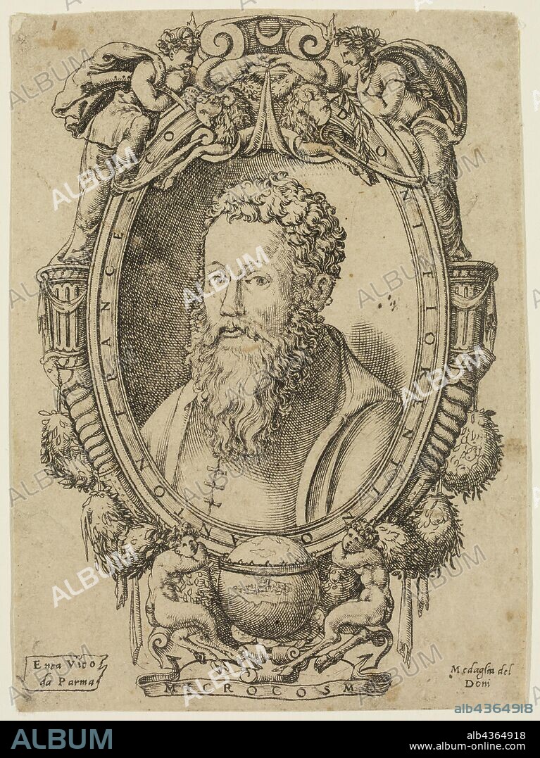 Enea Vico, Italian, 1523-1567, Antoine Francois Doni, 16th century, engraving printed in black ink on laid paper, Sheet (trimmed within plate mark): 6 × 4 3/8 inches (15.2 × 11.1 cm).