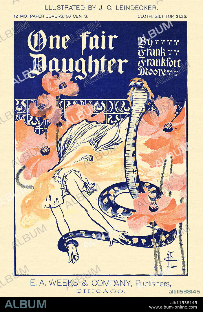 J. C. LEYENDECKER. A woman is held by a snake, whose tail is wrapped around her wrist.